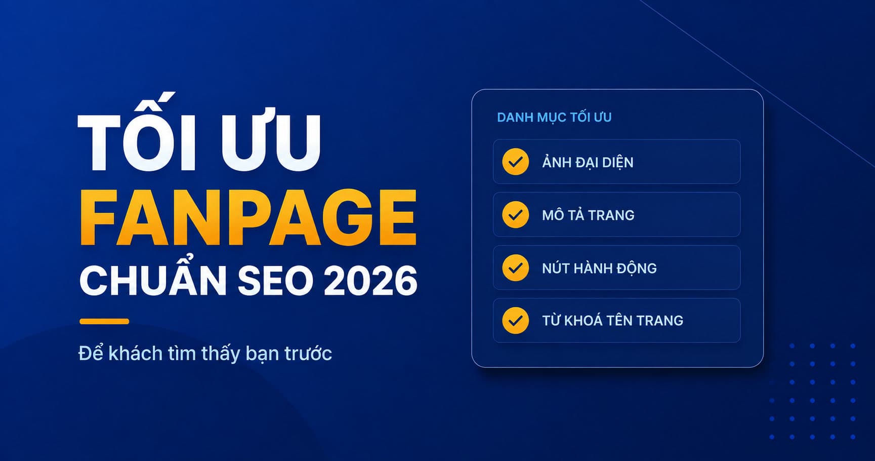 Tối ưu Fanpage chuẩn SEO 2026 — chiến lược lên top Facebook Search